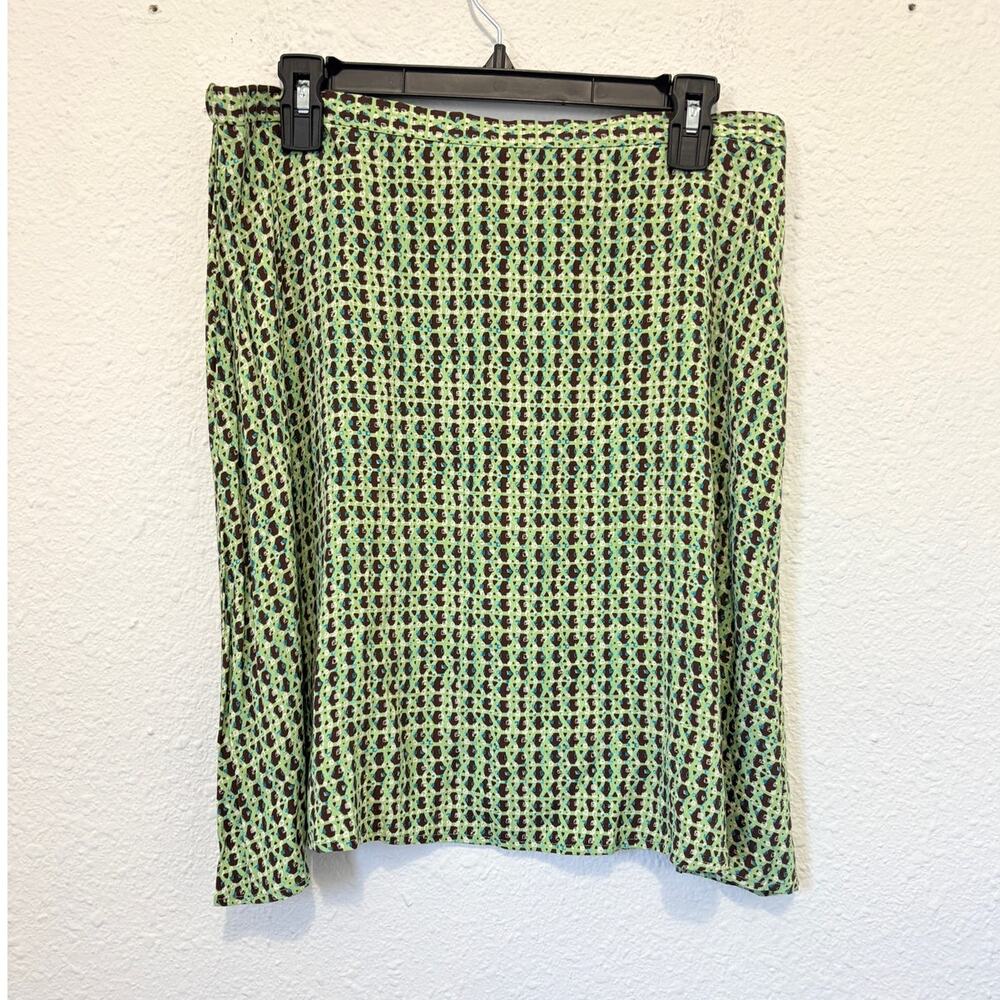 Vintage Y2K Skirt Geometric Green Brown Pattern Funky Flowy Mini Skirt 70s